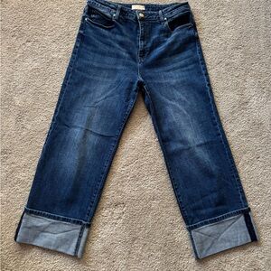 Worn once - Kut from the Kloth Meg with a cuff Dark Blue Wide-Leg Jeans